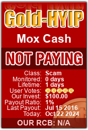 Mox Cash details image on Gold Hyip